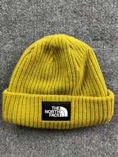 The North Face Hat Beanie Mens One Size Yellow Knit Lined Patch Logo Winter