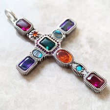 Image of Colourful Cross Pendant Necklace crafted from 925 Sterling Silver