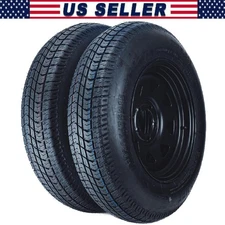 2pcs ST205/75D15 Trailer Tire on Rims, 15in 5 Lug on 4.5" Black Wheels Tires 6PR