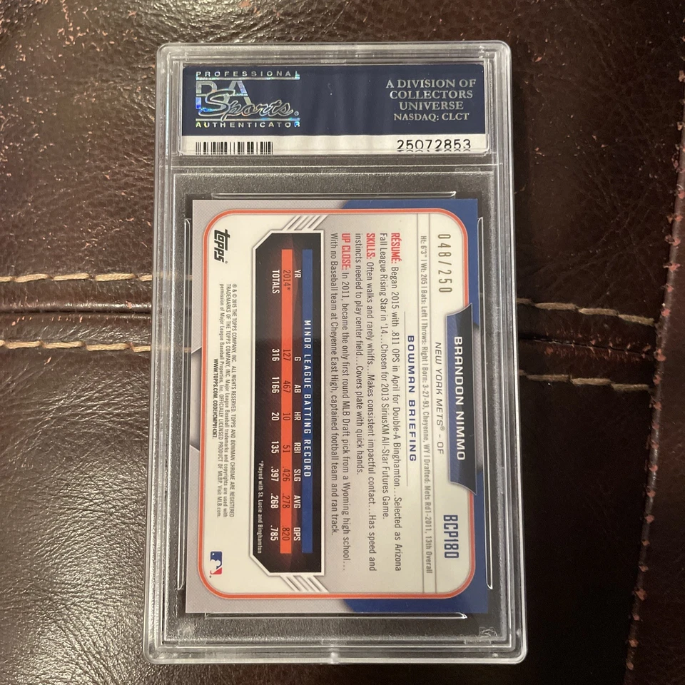 2015 Bowman Chrome Brandon Nimmo Prospects Purple Refractors #48/250 PSA 10 - Image 2 of 2