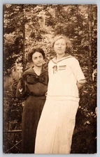 Two Women in Edwardian Era Sailor Dresses, Middy Blouses & Military Badges  RPPC