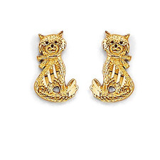 NEW 14K YELLOW GOLD CAT STUD EARRINGS WITH SCREW BACK