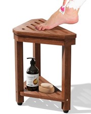 New Shower Foot Rest 15 in, Acacia Stool for Shaving Legs,Corner Bath Bench with