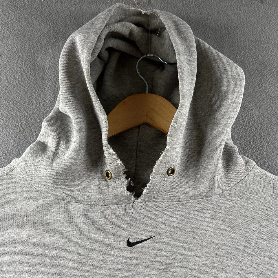Moletom com capuz vintage Nike masculino XXL cinza centro Swoosh anos 90 desgastado folgado - Imagem 3 de 4