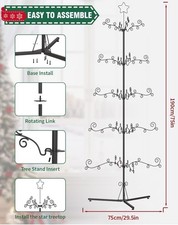 6.2 Ft Christmas Ornament Display Stand Tree, Metal Christmas Tree with 54 Ba...