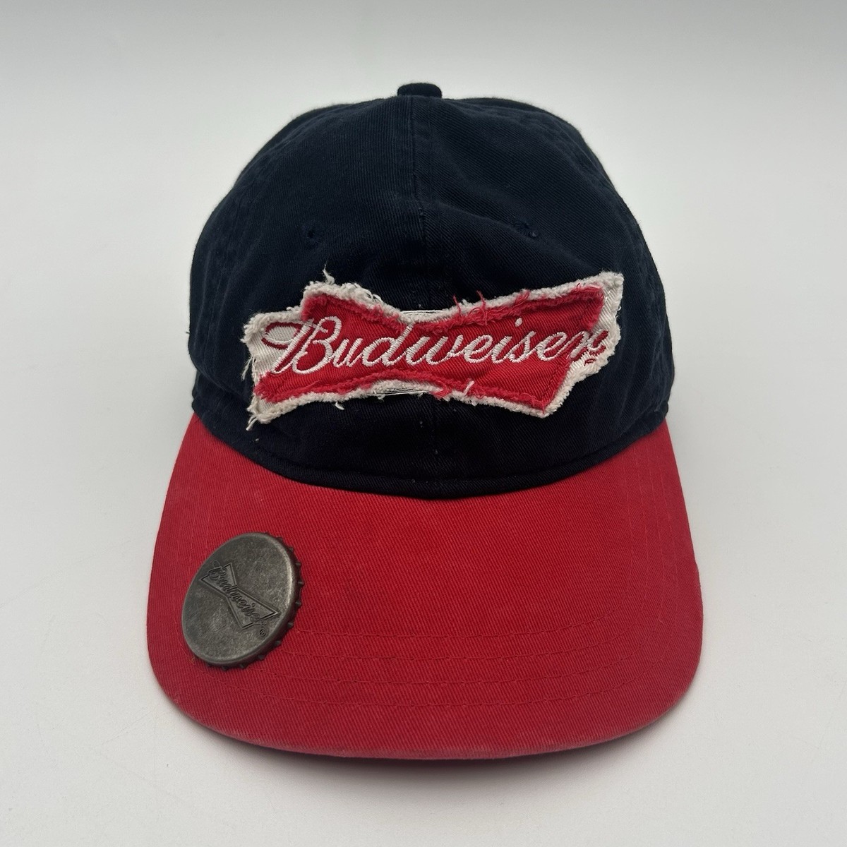 Budweiser SnapBack Hat Bottle Opener Brim Distressed Vintage Style