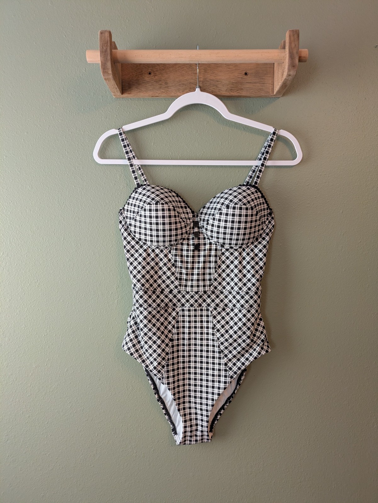 SKINNY DIPPERS Busta Move One Piece Black & White Checkered Swimsuit Size M