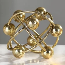 6-inch Metal Round Orbital Sphere with Golden Orbit Balls, Decorative Gold Sp...