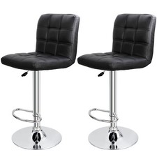 Set of 2 Square PU Leather Adjustable Bar Stools with Back Counter Height Black