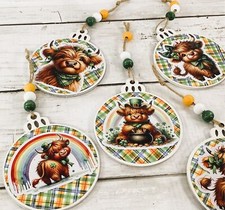 AGD St Patrick's Decor - Cute Highland Cow Ornaments 6pc Set