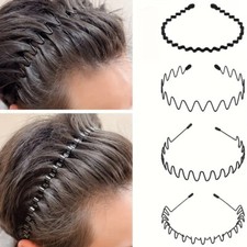 Black Metal Unisex Sports Hairband Headband Wave Alice Style Hair band Men Women