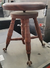 Antico Sgabello Girevole per Pianoforte Artiglio in Vetro Vittoriano A Merriam Co