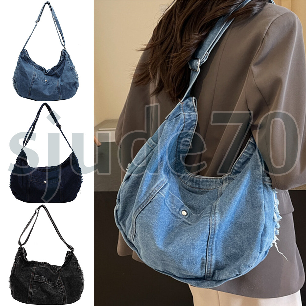 ショルダーバッグ・ポシェット Hashtag DDD Reversible Denim Tote Crossbody Bag Amazon.com: Denim Tote Bag, Canvas Tote Bag with Zipper for