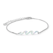 Vikoly Ocean Hawaiian Beach White Opal Wave Anklet Silver Filled For Women Girls
