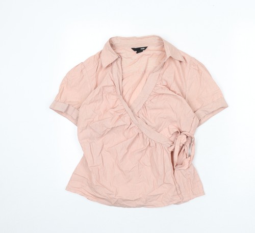 H&M Womens Pink Striped Cotton Blend Wrap Blouse Size 18