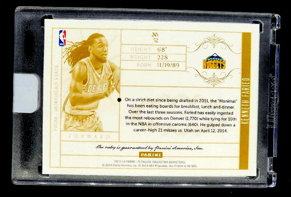 2013 Panini Flawless Red #52 Kenneth Faried /15 Uncirculated *Real Ruby in Card*