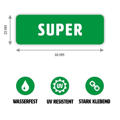 4 x Aufkleber Super - Benzin - Tankdeckel - Sticker - 66x22 mm - laminiert