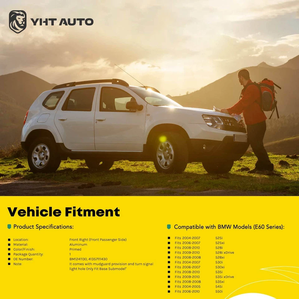 Guardabarros delantero derecho BMW 525i 525xi 528i 545i xDrive 530i 528xi 530xi 535i E60 Foto 2 de 4