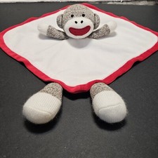 Baby Starters Sock Monkey Rattle Lovey Plush 11"x11" White Red Security Blanket