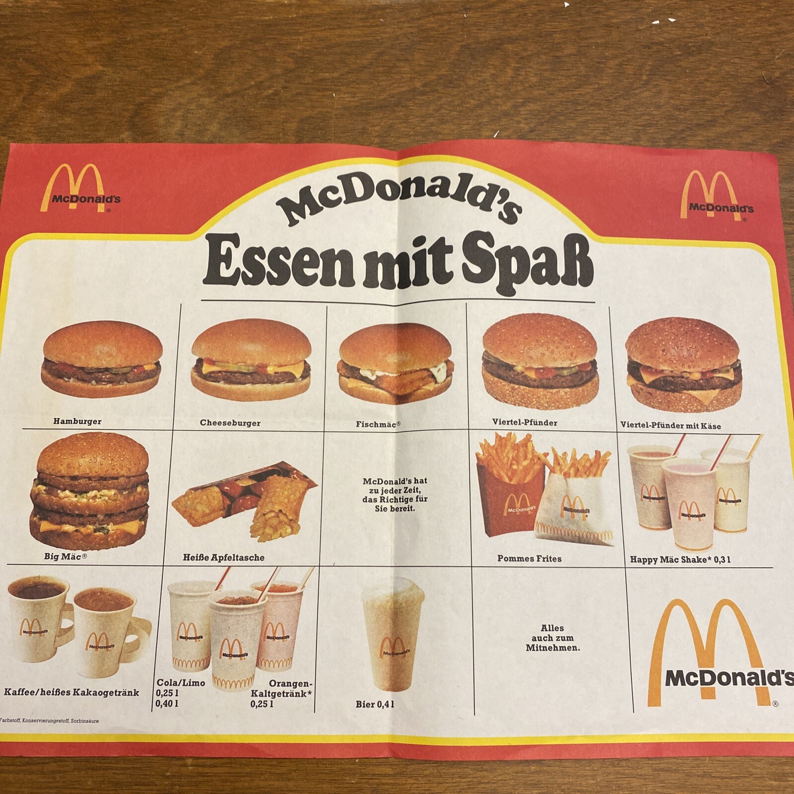 Vintage McDonald’s Tray Placemat German Language Menu eBay