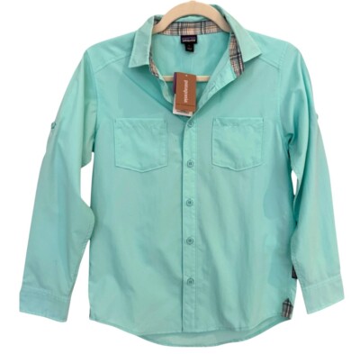 NWT Patagonia Boys s Long Sleeve Rio North   Shirt Youth L/12 Bend Blue