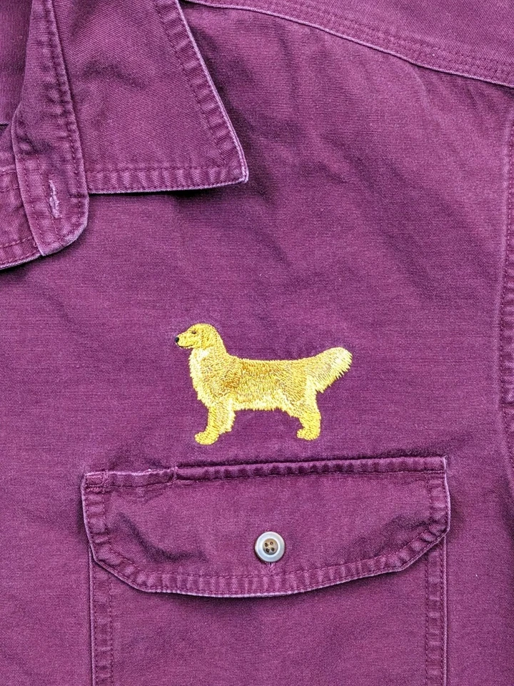Camisa con botones CABELA'S para hombre LT lona granate manga larga perro dorado retriever Foto 3 de 4