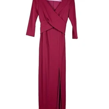 After Six Bridesmaid Stretch Crepe Slit Evening Gown in Burgundy #6814 Size XS
