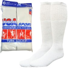 Mens 3-12 Paris Cotton Athletic White First Quality Sports Tube Socks Size 9-15