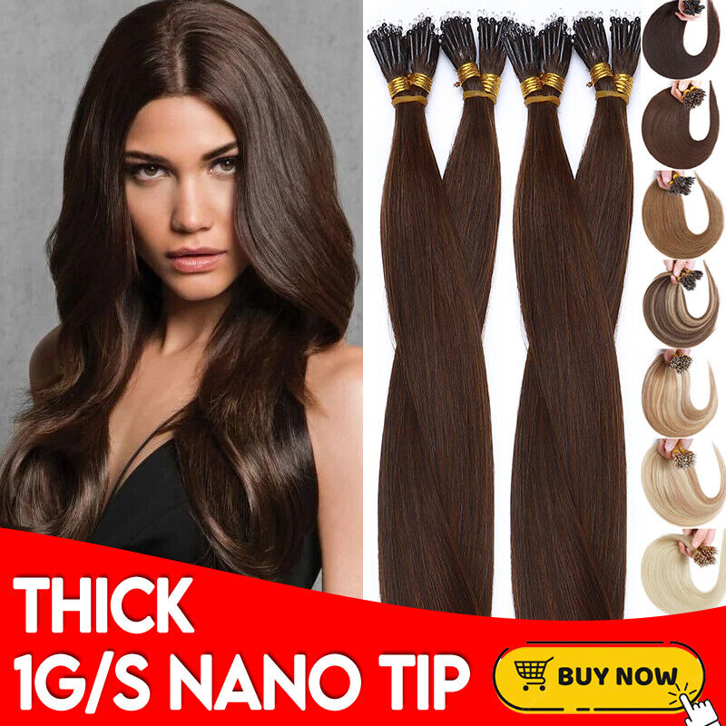Thick 1g/strand Nano Ring Tip 100% Human Hair Extensions Remy 50g/ 100s/  150s US | eBay