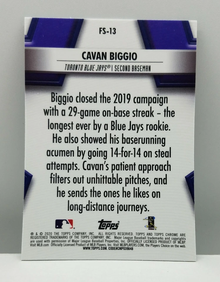 2020 Topps Chrome Cavan Biggio Future Stars FS-13 Toronto Blue Jays - Image 2 of 2