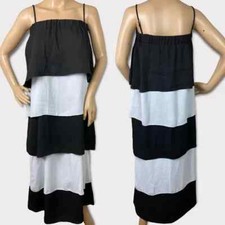 Show Me Your Mumu Tiered Ruffle Maxi Dress Colorblock Black White Size Small NWT
