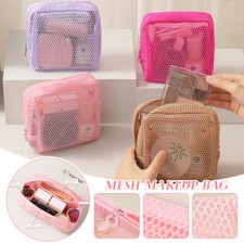 Cute Square Mesh Cosmetic Bag Portable Storage Bag with Zipper Multi-purpose