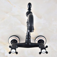 Oil Rubbed Bronze Bathroom Basin Sink Faucet Dual Handles Mixer Tap Wall Mount