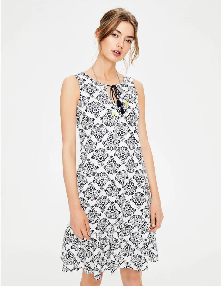 BODEN Arabella Jersey Tie Front Floral Dress Blue White Women's US 16L UK  20L | eBay