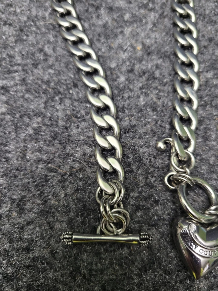 Juicy Couture Logo Heart J Charms Silver Tone Chain Link Toggle Necklace - Image 3 of 4