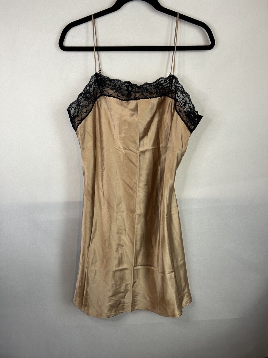 Abercrombie & Fitch Satin Mini Slip Dress Champagne Lace Trim Large Tall |  eBay