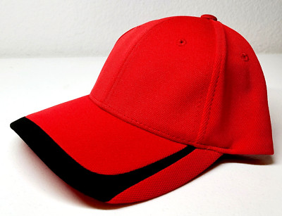 Sport Tek STC24 Baseball Cap Hat True Red/Black Adjustable Hook & Loop
