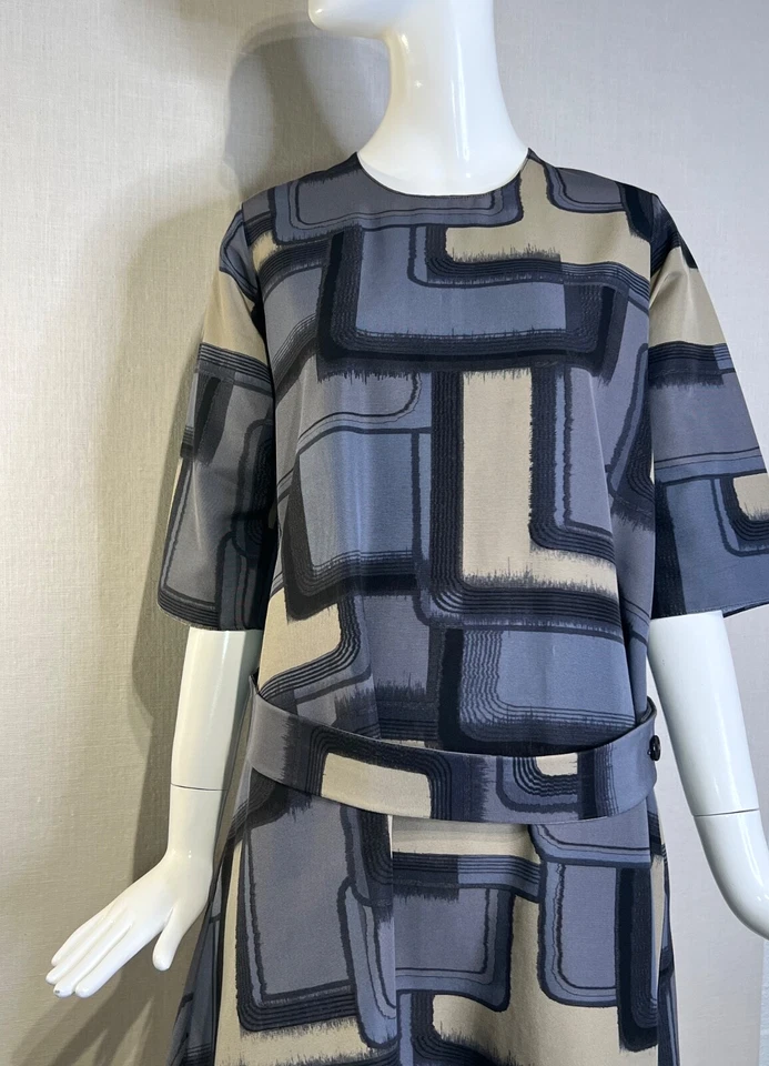Vestido recto MARNI abstracto geométrico de algodón y seda con cinturón TALLA IT42, otoño 2007 Foto 3 de 4