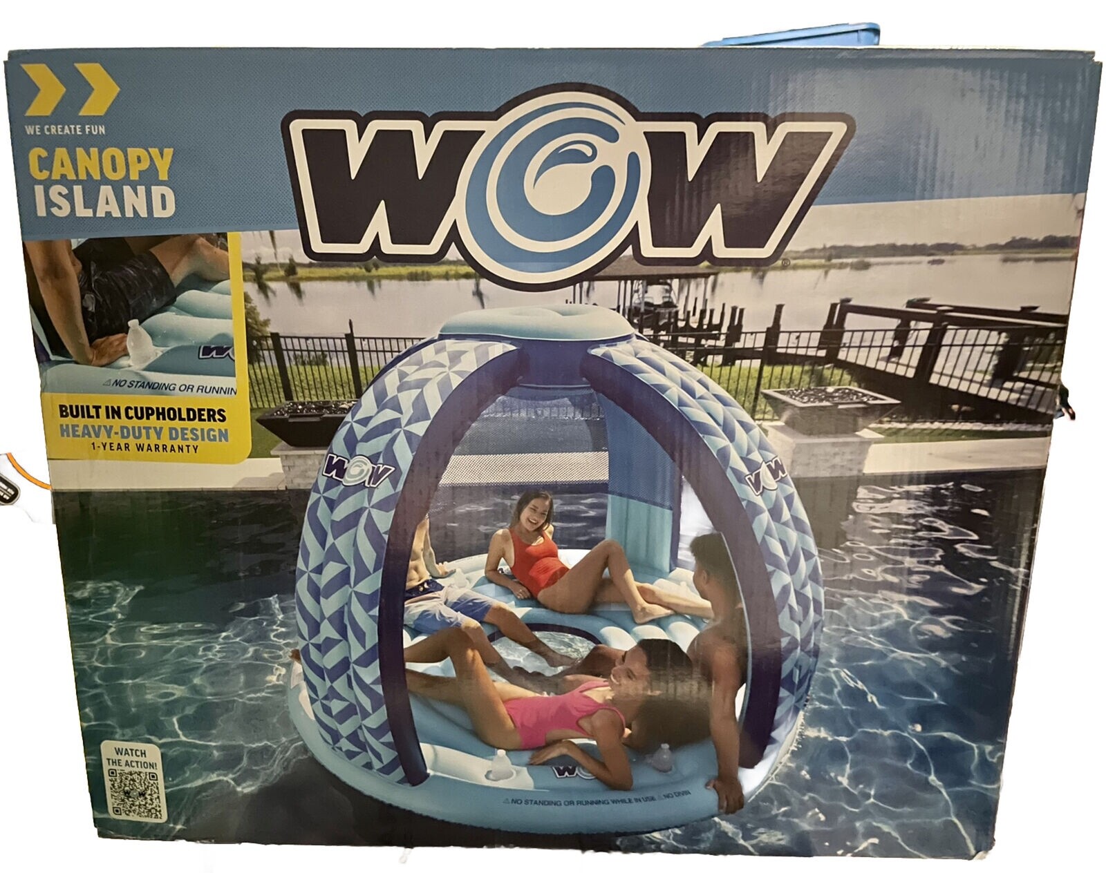 NEW! WOW Sports Pool Island Float, Inflatable Float with Canopy, 100