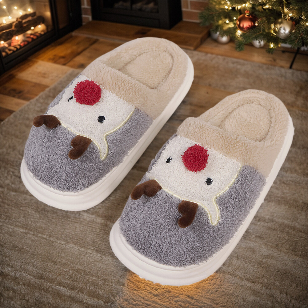 APL Alce di Natale Peluche Pantofole Renne Carine per Inverno (Grigio 36 37)