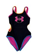 Under Armour Big Girls Size 12 Swimsuit UPF 50 One Piece UPF 50 Black Multicolor
