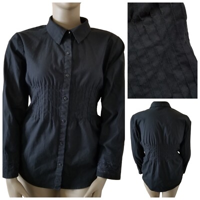 MONROE & MAIN Pin Tuck Pleat Waist ButtonUp Lace Long Sleeve Shirt 22W Black NWT