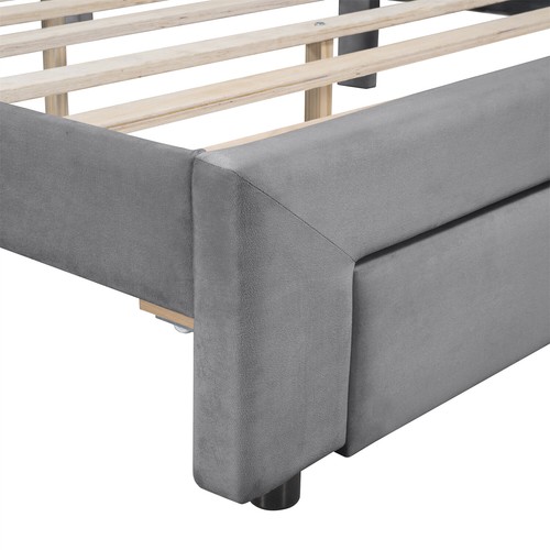 Queen Size Bed Frame Velvet Upholstered Platform Bed w/ Drawers & Headboard - Picture 14 of 17