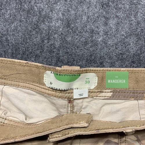 Anthropologie Shorts Womens 30 The Wanderer Tan Linen Blend Camo Utility Stretch - Picture 2 of 10