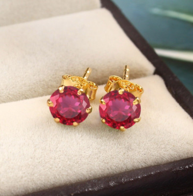 Mozambique Red Ruby Stud Earrings Ruby Round Gemstone Stud Earring Gift For Her