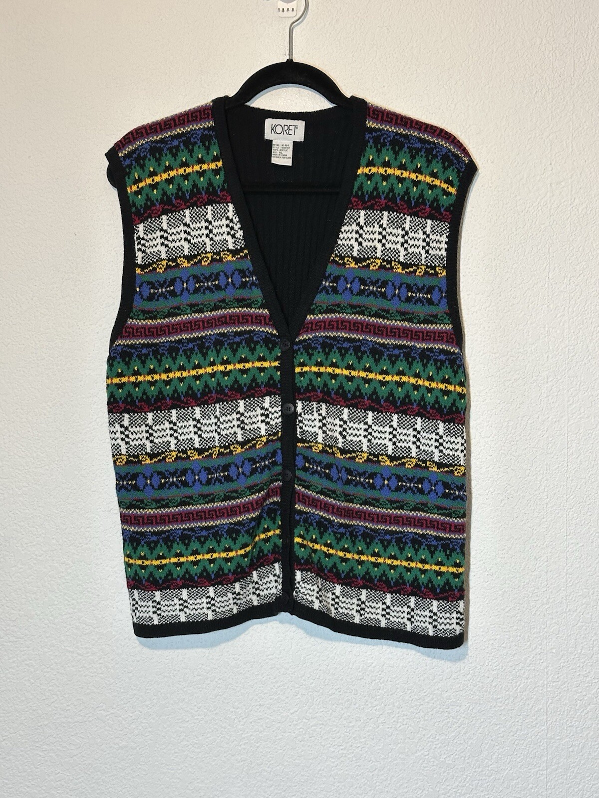 Vintage Koret Sweater Vest Colorful Size XL Ski Boho