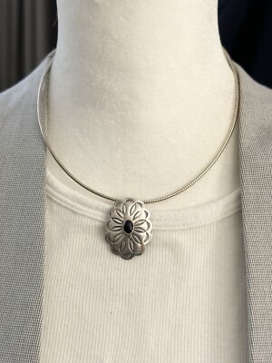Vintage D. Cooke Navajo 925 Silver Onyx Conch Necklace Converted Earring 16 In
