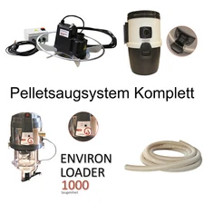 Suction system with hose and top extraction, pellet discharge, pellet vacuum