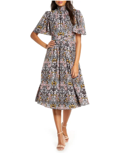 High Ruffle Neck Short Flutter Sleeve 
