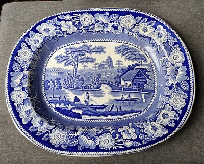 1800er ''Wild Rose'' Flow Blue Nuneham Park, J&M Perston Bell Glasgow großer Server